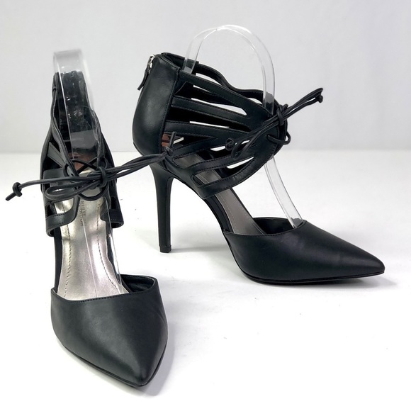 BCBGeneration Delphia stilettos vegan leather heels cut-outs pointy toe back zip - Picture 3 of 12